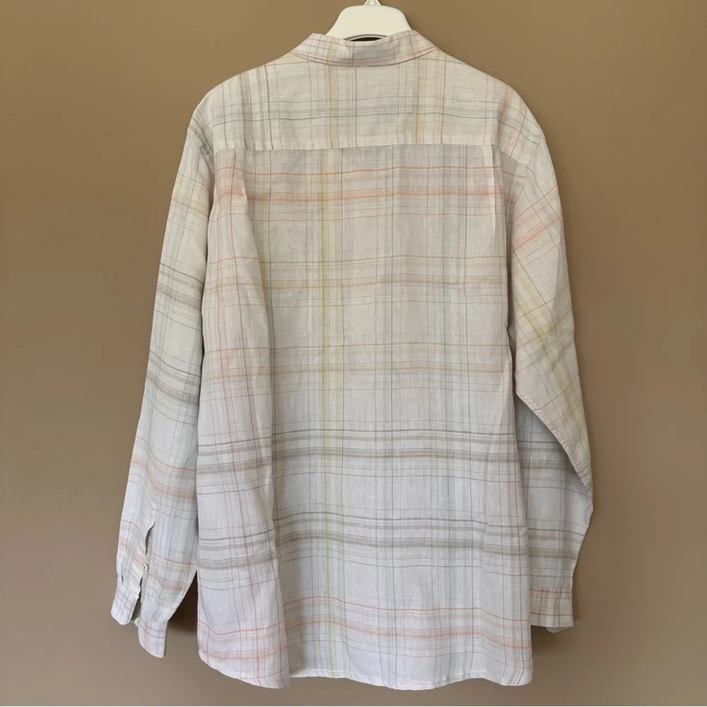 Tommy Bahama Relax 100% Linen Long Sleeve Button Shirt Men XL White Plaid Beach